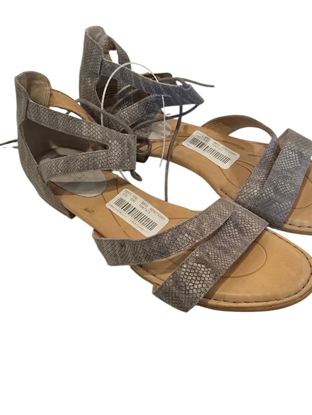 BORN Casma Leather Snakeskin Gladiator Sandals Gray F17422